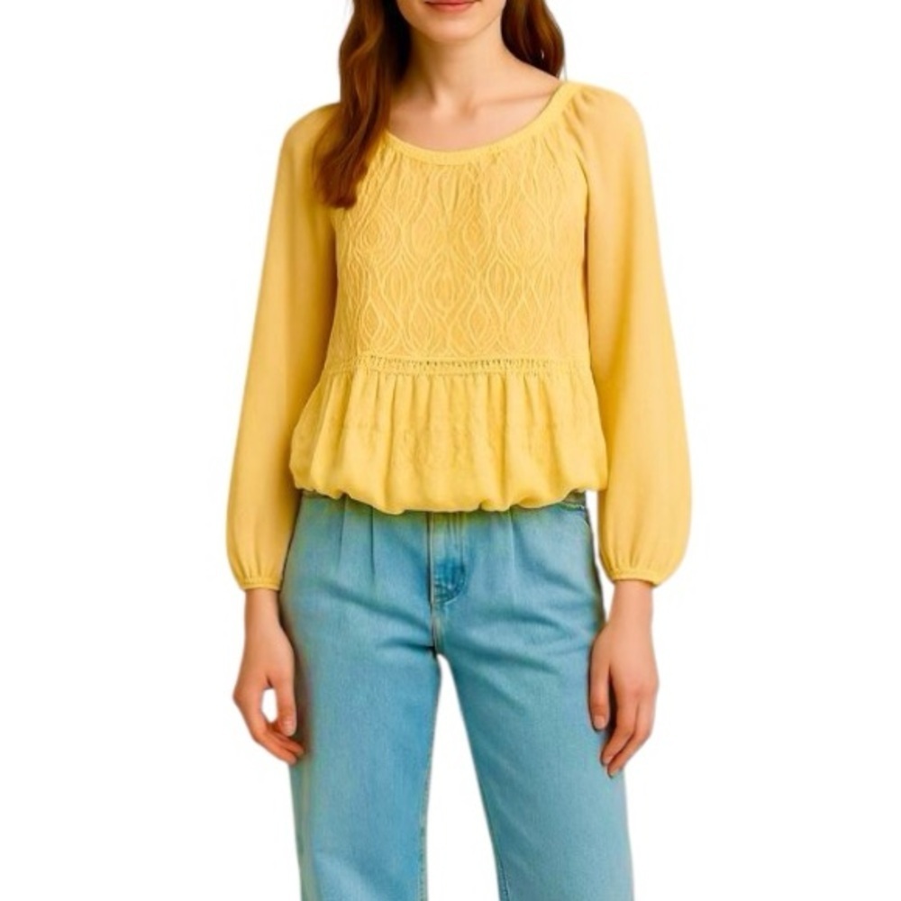 Elena Baldi Italy yellow silk blend long sleeve top blouse S